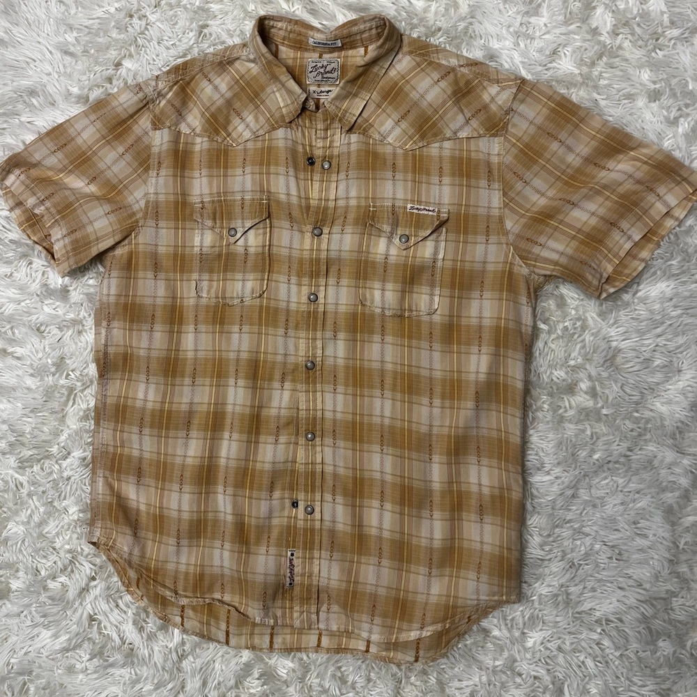 Lucky Brand California Fit Multicolor Plaid Clasp Button Down Short Sleeve Shirt